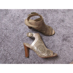 Johnson & Murphy Womens Shoes 8 Gold Leather Open Toe High Heels Boho Mandala